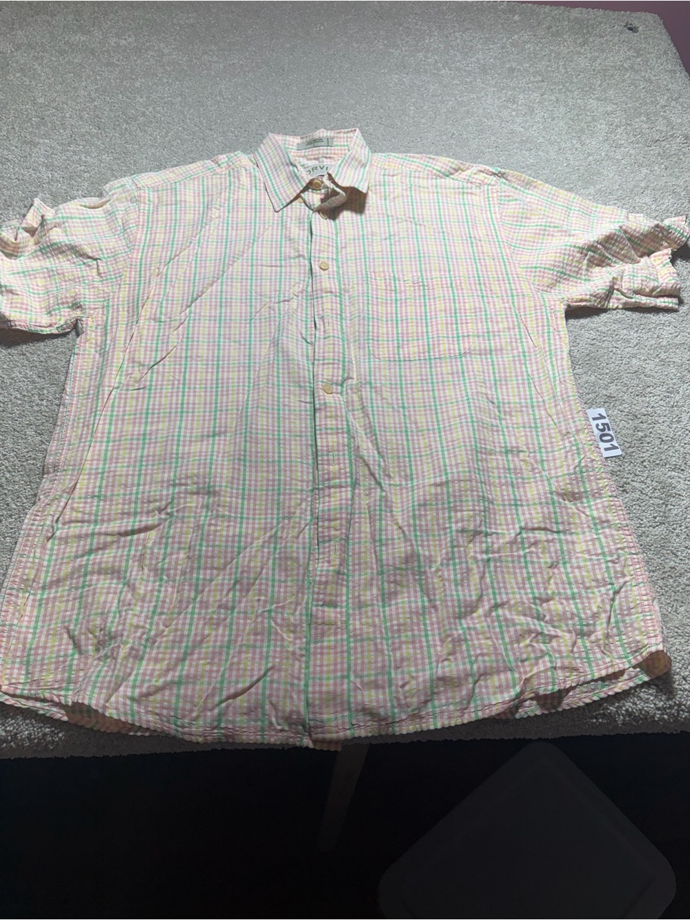 Orvis Men’s Short Sleeve Sz Large Button Spring Pastel Pink Green